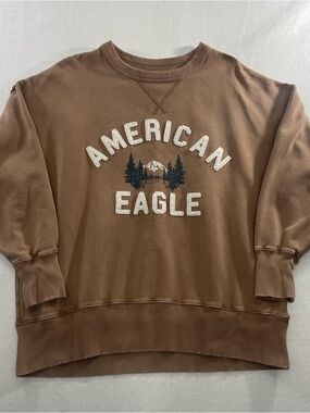American Eagle Crewneck Sweatshirt Womens Tan Large Oversized Forest Casual